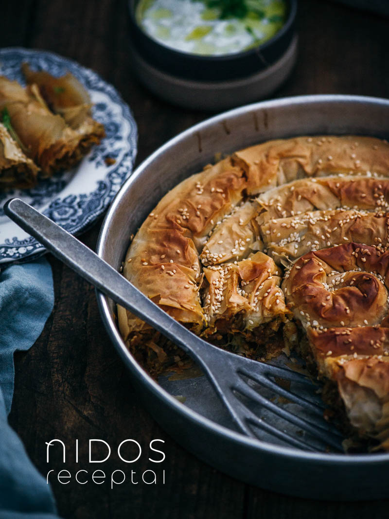 Phylo pastry with savory pumpkin and cabbage filling