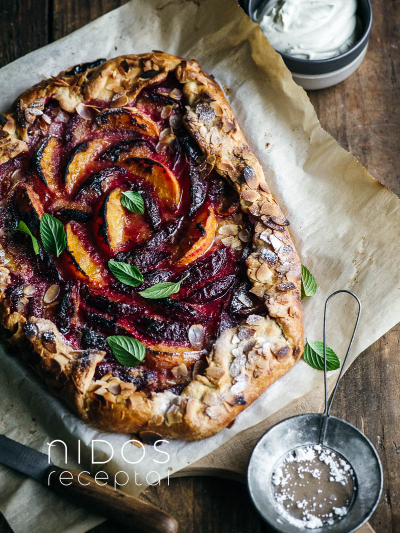 Galette with nectarines and plums and almonds